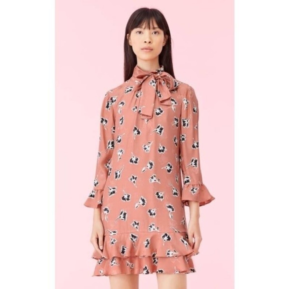 Rebecca Taylor coral pink silk dress Ikat Paintbrush ruffle dress size 0